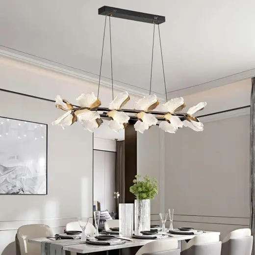 Apliqa Taran Sıralı Siyah Gold Çiçek Desenli 120 Watt Yemek Masası Üstü Modern Salon Led Avize