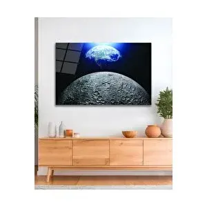 Mgi Design Ay Dünya Uzay Evren Cam Tablo Modern Ev Ofis Salon Duvar Oda Dekoru Hediyelik | Uzay Temalı Dekoratif Duvar Tablosu, Çocuk Ve Genç Odası Dekoru, 72x46 cm