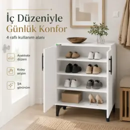Garaj Home 4 Raflı Ayakkabılık Çok Amaçlı Dolap Beyaz 4