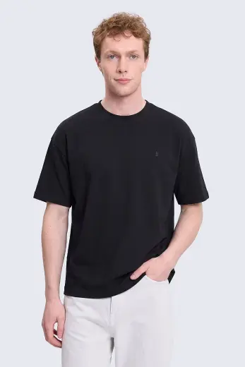 Lacivert Regular Fit Bisiklet Yaka Oversize Tişört