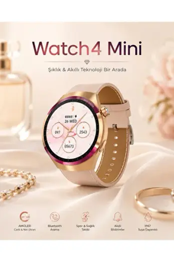 Watch 4 Mini Elegance Akıllı Saat AMOLED Ekran Bluetooth Arama 3 Kordon Kadın Smart Watch