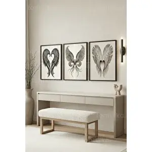 Tontilika Kanat Tüyü Modern Tasarım 3’lü Ahşap Çerçeveli Tablo Seti 50 x 70 cm