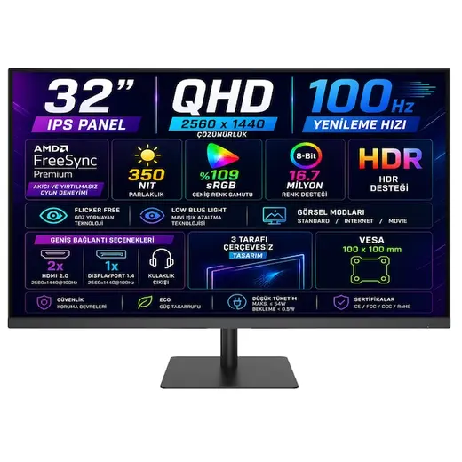 Ktc H32t13 32 5ms 100 Hz Hdmı+displayport Amd Freesync 2k Qhd 2560x1440 Ips Panel Monitör