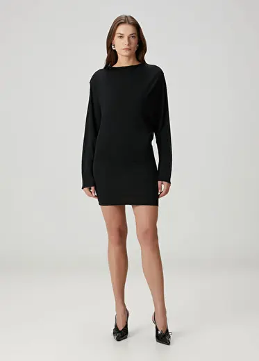 Siyah Drapeli Mini Elbise