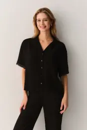 Siyah Armony Gömlek Yaka Pijama Takımı 2