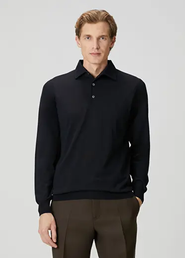 Lacivert Polo Yaka Yün Triko