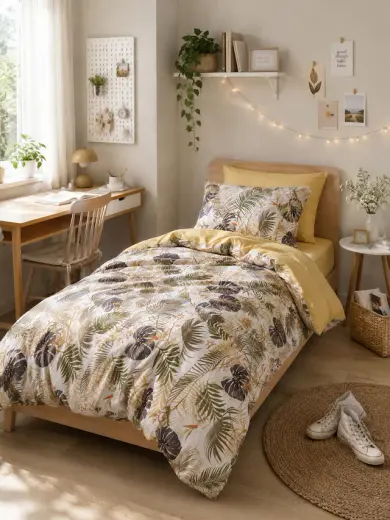 Mystory Home Lastikli Çarşaflı Tek Kişilik Nevresi Takımı Monstera
