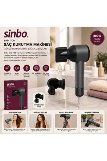 Sinbo Saç Kurutma Makinesi - Gri Renk - Sessiz Çalışma Özelliği