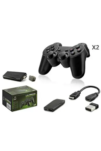 Retro Oyun Stick Hdmi Çift Gamepad Seti 2.4G Kablosuz - Siyah HD327