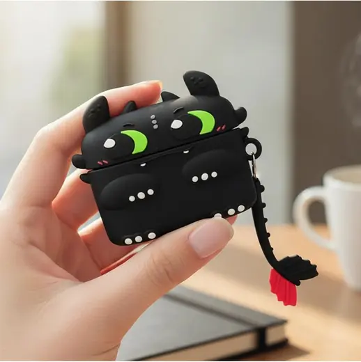 CaseOnn Kılıf Karakter Figürlü Dişsiz Toothles Siyah Apple AirPods Pro 3 ile uyumlu