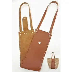 Nusrat Bilişim Çanta Aksesuar Suni Deri Kova Model Taba Renk Çanta Deri Seti Light Gold Metal
