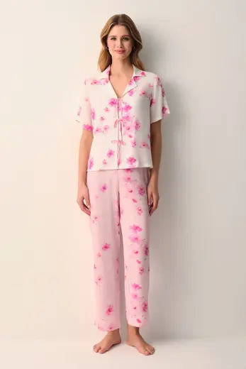 Pembe Serena Gömlek Yaka Pijama Takımı