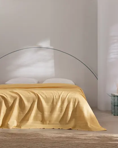 Mathilda King Size %100 Pamuk Karde Düz Pike - Sarı