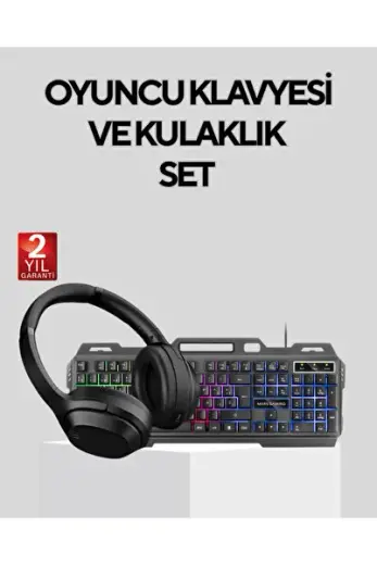 Gaming Set Işıklı Klavye Mouse + Bluetooth 5.2 Kulaklık Oyuncu Paketi - Lisinya