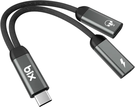 Bix Adp-13 Type-C To Çift Type-C Kulaklık ve 15W Hızlı Şarj Dönüştürücü iPhone Uyumlu Tak-Çalıştır