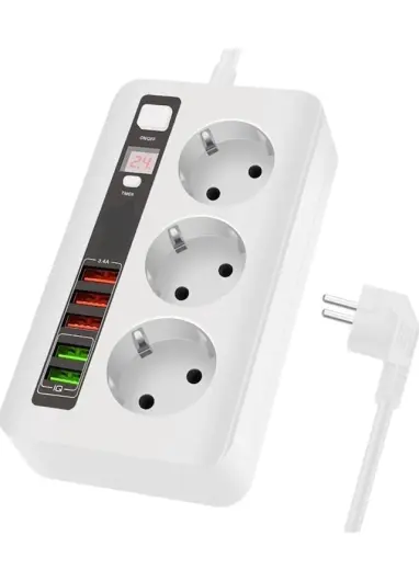 4.2a Usb'li Akıllı 3'lü Priz Zaman Ayarlı 5 Usb 2 Metre Uzatma