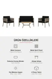 Upstyle Lido Bahçe & Balkon Oturma Takımı Siyah 8