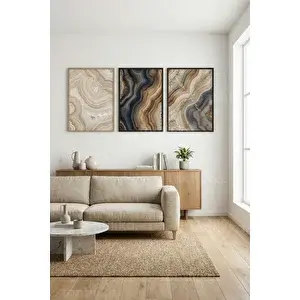 Tontilika Modern Agat Ve Jeode Desenli 3’lü Ahşap Çerçeveli Tablo Seti 50 x 70 cm
