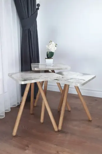 Intergo Viva Kare Zigon Sehpa Takımı Siyah Mermer Desenli