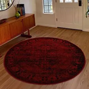 Giza Home Afgan Türkmen Otantik Desenli Dokuma Bordo Yuvarlak Oturma Odası Salon Mutfak Halısı 4897h 180x180 cm