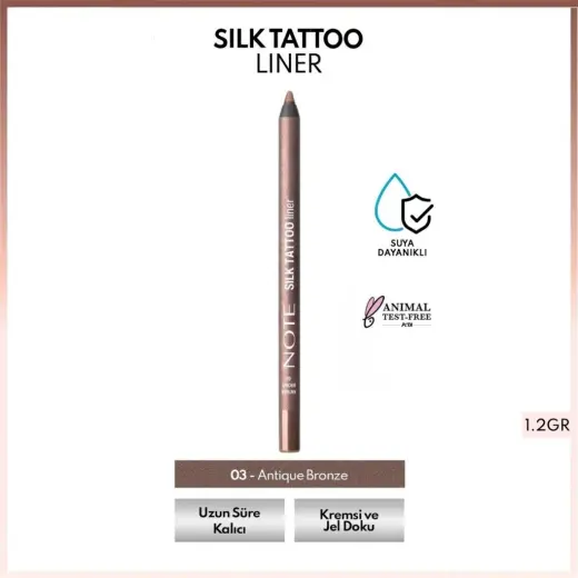 Note Silk Tattoo Liner Suya Dayanıklı İpeksi Jel Göz Kalemi 03 Antique Bronze