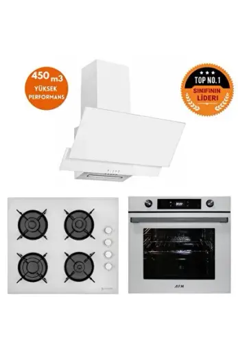 ve AFM TECH Markalı / BOLD Turbolu Dijital Cam Beyaz Ankastre Set (12 226+ FM7701+FM3301)