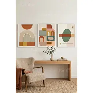Tontilika Modern Geometrik Soyut Tasarım 3’lü Ahşap Çerçeveli Tablo Seti 50 x 70 cm