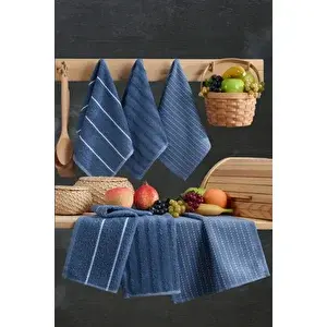 Casnack Seher 6'lı Mutfak Ve El&yüz Havlu Seti 30x50 Cm, İndigo İndigo
