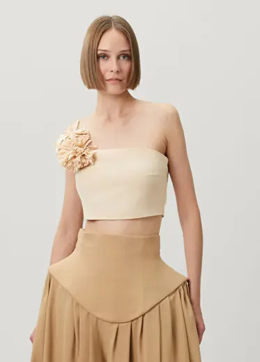 Nude Püskül Detaylı Crop Bluz