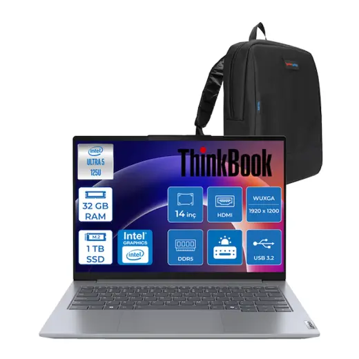 Lenovo Thinkbook 14 G7 Intel Ultra 5 125U 32 GB Ddr5 1 tb SSD Intel Graphics 14" Wuxga IPS 300NITS Windows 11 Pro Taşınabilir Bilgisayar 21MR0095TRH10 + Zettaçanta