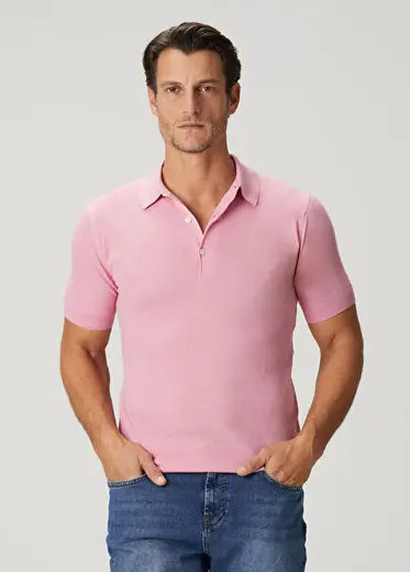 Roth Açık Pembe Polo Yaka Kısa Kollu Triko