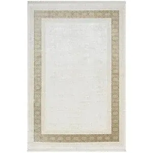 Karmen Halı Elegance Eg009a Bej Halı Gold Çerçeveli Modern Viskon Doğal Iplik Bambu Halı Tozu Az Salon Halısı 78x300 cm