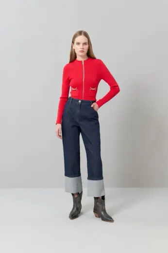 Double Paça Denim Pantolon Lacivert