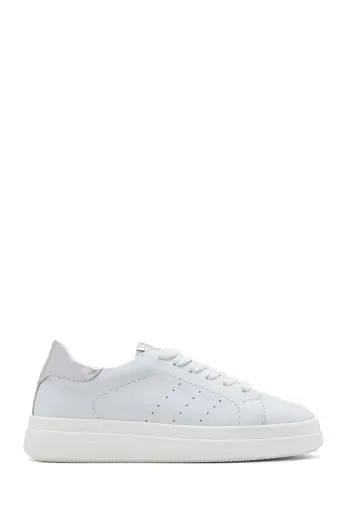 Kadın beyaz bağcıklı deri sneaker