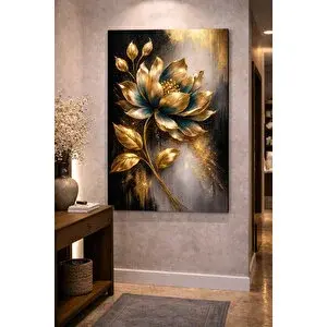 Mgi Design Altın Mavi Çiçek Kanvas Tablo – Lüks Modern Duvar Dekoru (salon & Ofis Için Şık Tasarım) | Modern Duvar Dekoru | Salon, Yatak Odası Ve Ofis İçin | Sanatsal Ev Dekorasyonu 100x140 cm