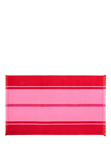 Vıseu Pembe Kırmızı Saçaklı Jakarlı Geniş Çizgili Pamuklu Plaj Havlusu 90 x 150 cm