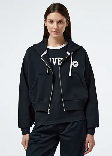 Siyah Fermuarlı Kadın Hoodie