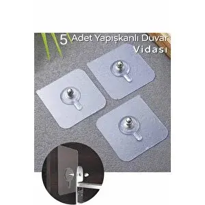 Mithra Life 5 Adet Şeffaf Yapışkanlı Duvar Tablo Çerçeve Vida Çivisi Askısı Mit1195