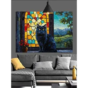 Tablomega Siyah Kedi Kapalı Mekan Dekoratif Kanvas - Mdf Ahşap Tablo 35x50 cm
