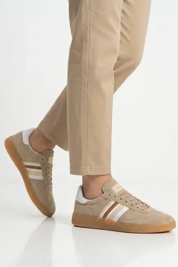 Bej Beyaz Bağcıklı Unisex Spor Ayakkabı