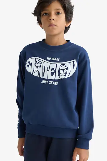 Bisiklet Yaka Baskılı Sweatshirt Erkek Çocuk