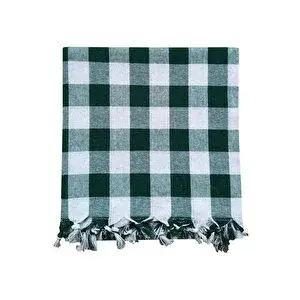 Mira Home 150x150 Cm Kareli Yer Sofra Bezi Piknik Masa Örtüsü Saçaklı Koyu Yeşil 02