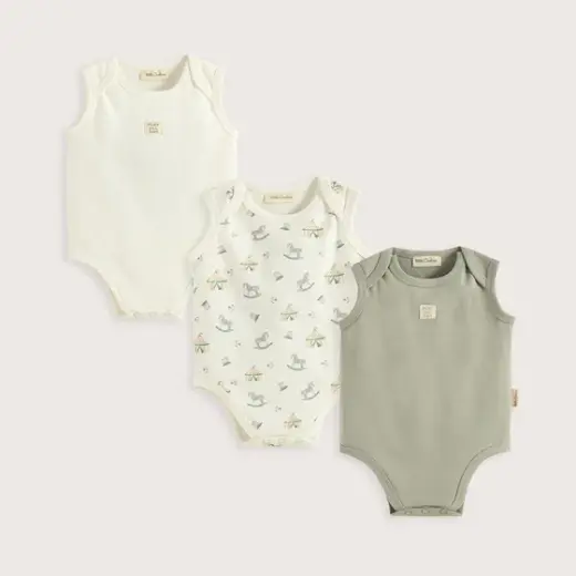 Cute Cırcus 3'Lü Kolsuz Body Set Ekru/Yeşil