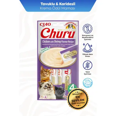 INABA CIAO Churu Cream Tavuklu ve Karidesli Krema Kedi Ödül Maması 14gr (4'lü)