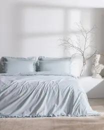 Julien King Size %100 Pamuk Fırfırlı Çarşaflı Nevresim Takımı - Açık Mavi 2
