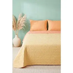 Rivaİstanbul Sarı Ultrasonik Çift Taraflı Çift Kişilik Kapitone Pike & Yatak Örtüsü 180x240 Cm
