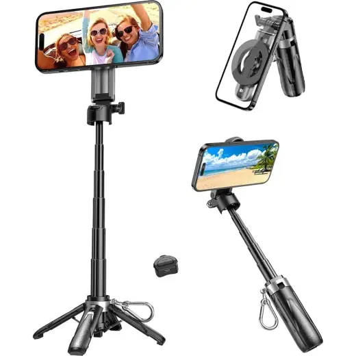 Juo JST30 Magsafe Manyetik Kumandalı Tripod Monopod Selfie Çubuğu Android iPhone Uyumlu Siyah