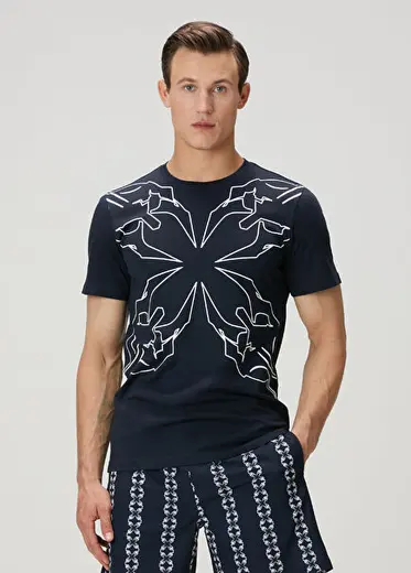 Lacivert Logo Baskılı Basic T-shirt
