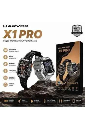 Harvox X1 Pro Tank Outdoor Dayanıklı Akıllı Saat/Su Geçirmez/Amoled Ekran/1000mAh