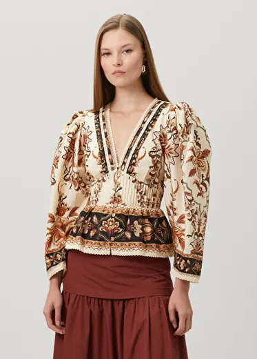 Majestic Garden lace puff sleeve blouse